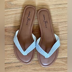 Thong sandals with blinged out straps, never worn